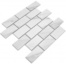 Hand-painted ceramic mosaic tile bond Cararra white gray matt MOS26M-1102_m