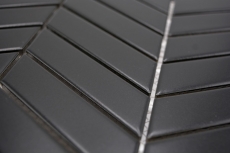 Hand-painted ceramic mosaic tile herringbone plain black matt MOS24-EV29_m