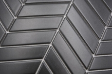 Hand-painted ceramic mosaic tile herringbone plain black matt MOS24-EV29_m