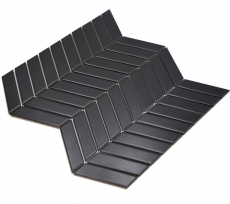 Hand-painted ceramic mosaic tile herringbone plain black matt MOS24-EV29_m