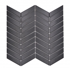 Hand-painted ceramic mosaic tile herringbone plain black matt MOS24-EV29_m