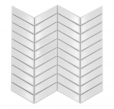 Hand-painted ceramic mosaic tile herringbone plain white glossy MOS24-EV31_m