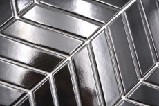 Hand-painted ceramic mosaic tile herringbone plain black glossy MOS24-EV39_m
