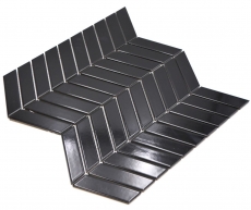 Hand-painted ceramic mosaic tile herringbone plain black glossy MOS24-EV39_m