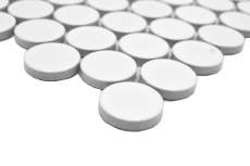 Hand-patterned ceramic mosaic tile Button Loop Penny Round plain white matt MOS10-0111GR_m