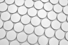 Hand-patterned ceramic mosaic tile Button Loop Penny Round plain white matt MOS10-0111GR_m