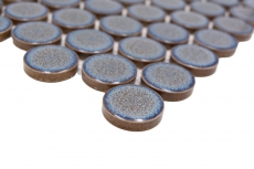 Hand-patterned ceramic mosaic tile Button Loop Penny Round uni gray-blue anthracite glossy MOS10-0204GR_m