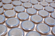 Hand-patterned ceramic mosaic tile Button Loop Penny Round uni gray-blue anthracite glossy MOS10-0204GR_m