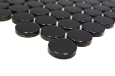 Hand-patterned ceramic mosaic tile Button Loop Penny Round uni black glossy MOS10-0300GR_m