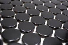 Hand-patterned ceramic mosaic tile Button Loop Penny Round uni black glossy MOS10-0300GR_m
