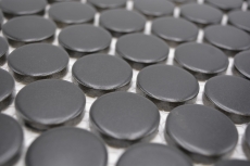 Hand-patterned ceramic mosaic tile Button Loop Penny Round plain black matt MOS10-0311GR_m