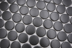 Hand-patterned ceramic mosaic tile Button Loop Penny Round plain black matt MOS10-0311GR_m