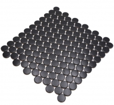 Hand-patterned ceramic mosaic tile Button Loop Penny Round plain black matt MOS10-0311GR_m