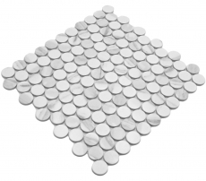 Hand-patterned ceramic mosaic tile Button Loop Penny Round Cararra white gray matt MOS10-1102GR_m