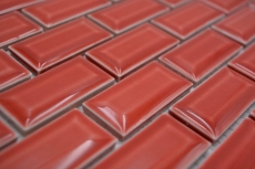 Hand-painted ceramic mosaic tile masonry bond composite uni red MOS26-0912_m