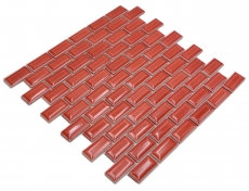 Hand-painted ceramic mosaic tile masonry bond composite uni red MOS26-0912_m