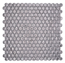 Hand-patterned ceramic mosaic tile Button Loop Penny Round uni silver hammered MOS10-0207_m