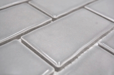 Hand-painted ceramic mosaic tile Metro Sybway composite uni stone gray light gray glossy MOS26-345_m