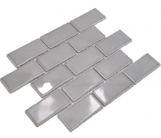 Hand-painted ceramic mosaic tile Metro Sybway composite uni stone gray light gray glossy MOS26-345_m