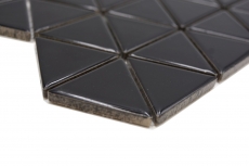 Hand-painted ceramic mosaic tile triangle diamond plain black glossy MOS13-t59_m