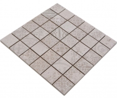 Hand-painted ceramic mosaic tile porcelain stoneware light gray beige patterned MOS14-B1_m