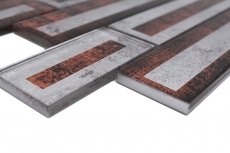 Hand-painted glass mosaic mosaic tile 2D-look brown silver gray shaded MOS88-W1_m
