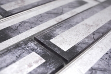 Hand-painted glass mosaic mosaic tile 2D-look black silver gray shaded MOS88-W5_m