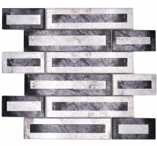 Hand-painted glass mosaic mosaic tile 2D-look black silver gray shaded MOS88-W5_m