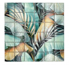 Hand-painted glass mosaic mosaic tile rainforest green brown leaves look MOS88-Pic07_m