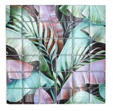 Hand-painted glass mosaic mosaic tile rainforest green purple leaves look MOS88-Pic09_m