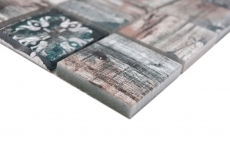 Hand-painted glass mosaic mosaic tile Medio Vintage Patchwork gray brown pastel green wood effect ornament MOS160-W900_m