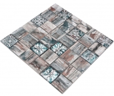 Hand-painted glass mosaic mosaic tile Medio Vintage Patchwork gray brown pastel green wood effect ornament MOS160-W900_m