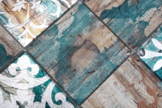 Hand-painted glass mosaic mosaic tile Piastrella Vintage Patchwork beige pertrol wood effect ornament MOS160-W850_m