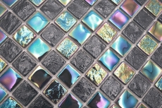 Hand-painted glass mosaic mosaic tile small flip flop iridescent black sapphire multicolored MOS65-S65_m