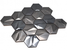Hand-painted stainless steel hexagon mosaic tiles 3D steel tungsten glossy/matt MOS128-PL_m