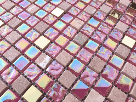Hand-painted mosaic tile Translucent red pink gold Glass mosaic Crystal stone EP red pink gold MOS92-1208_m