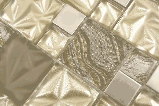 Hand pattern multi glass mosaic steel mosaic tiles mix beige brown glossy MOS88-1207_m