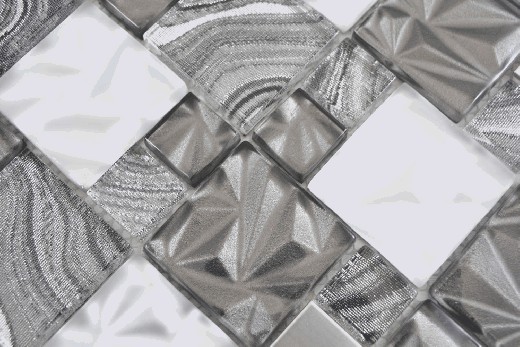 Hand pattern multi glass mosaic steel mosaic tiles mix gray black glossy MOS88-1702_m