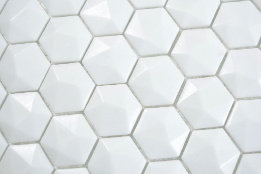 Hand sample Hexagon ECO plain white 3D wall tile backsplash kitchen shower bathroom MOS11-AR01_m