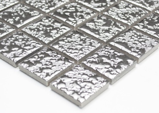 Hand-painted mosaic tile ceramic silver hammered MOS18-0207_m