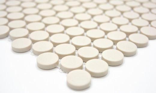 Hand sample aluminum mosaic tile ceramic white button light beige unglazed MOS10-1202-R10_m