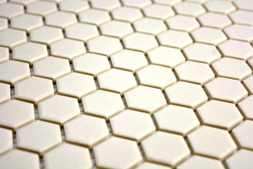 Hand-painted mosaic tile ceramic white hexagon light beige unglazed MOS11A-1202-R10_m