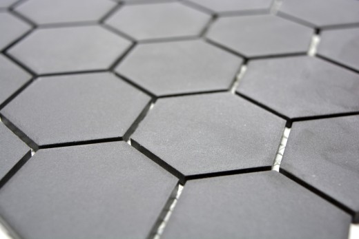 Hand-painted mosaic tile ceramic hexagon black unglazed MOS11B-0304-R10_m