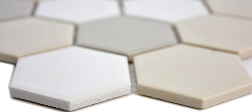 Hand-painted mosaic tile ceramic hexagon white light beige light gray unglazed MOS11B-1122-R10_m