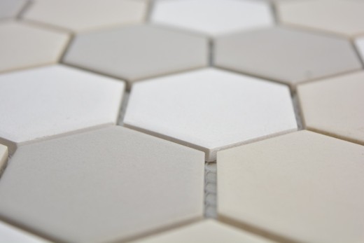 Hand-painted mosaic tile ceramic hexagon white light beige light gray unglazed MOS11B-1122-R10_m