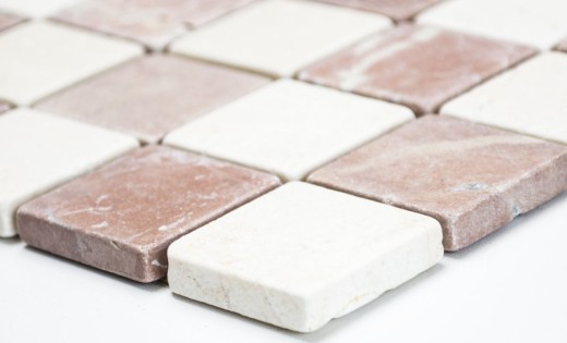 Hand sample mosaic tile marble natural stone cream beige red Random MOS42-1004_m