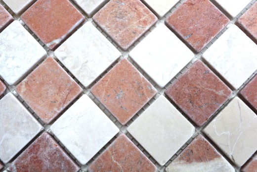 Hand sample mosaic tile marble natural stone cream beige red Random MOS42-1004_m