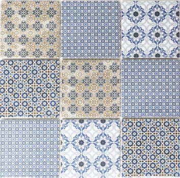 Retro vintage mosaic tile backsplash kitchen backsplash white blue orange gray tile backsplash patchwork - MOS22B-1404