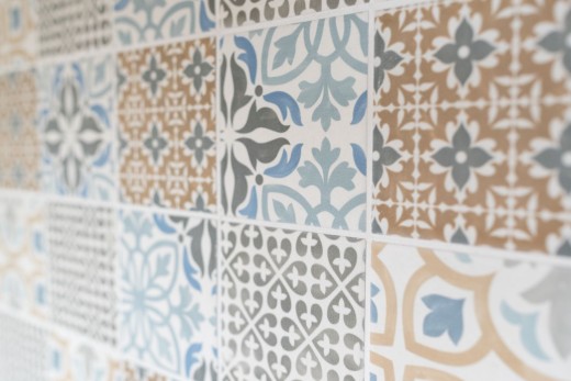 Retro vintage mosaic tile wall ceramic cream blue orange gray matt patchwork - MOS22B-1406