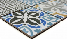 Hand pattern retro vintage mosaic tile ceramic cream blue orange gray matt MOS22B-1406_m